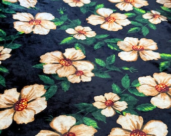 Floral Print Velvet Fabric, Stretch Floral Velvet Fabric by the Yard, Stretch Printed Black Velvet, Multicolor Soft Velvet/Velour Fabric