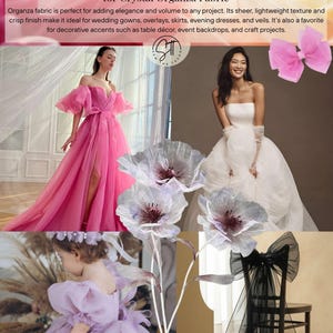 Organza Fabric by the Yard, Premium Soft Tulle Fabric 60" Wide, Sheer Crystal Organza Fabric for Bridal Gown, Puffy Dress, Wedding, Decor. organza flowers, organza dress, organza saree.