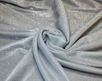 Silver Lurex Glitter Fabric, Silver Sparkly Spandex Knit Fabric by the Yard, Sparkle Silver Shimmer Fabric for Evening Gowns, Backdrops