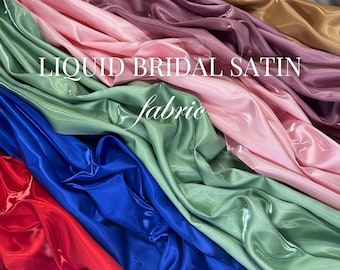 Liquid Bridal Satin Fabric by the Yard - Reflective Satin Fabric - Ultra Glossy Iridescent Liquid Satin for Wedding Dress, Couture, Gowns