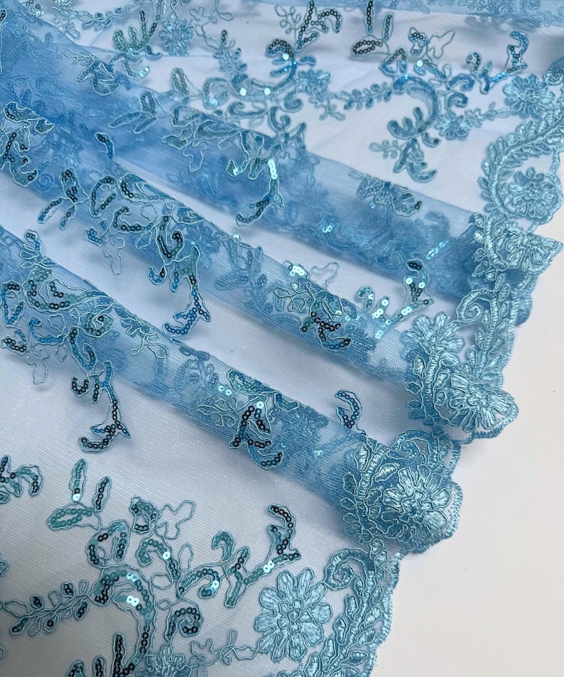 Baby Blue Floral Lace by the Yard Embroidered Light Blue Lace Fabric ...