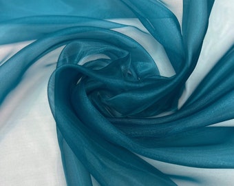 Teal Organza Fabric by the Yard, Turquoise Crystal Organza Fabric, Teal Sheer Fabric for Wedding, Party Decor, Draping and Crafts
