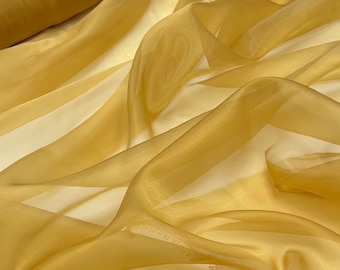 Gold Organza Fabric by the Yard, Gold Crystal Organza Fabric,  Sheer Gold Fabric for Wedding, Decor, Draping and Crafts, Champagne Organza