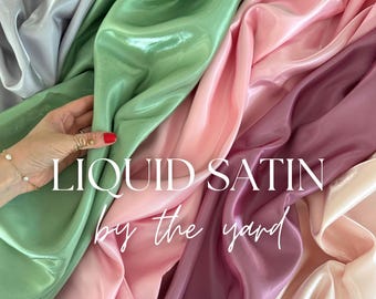 Liquid Bridal Satin Fabric by the Yard, Reflective Thick Silky Satin Fabric, Ultra Glossy Iridescent Liquid Satin, Water Shine Shimmer Satin