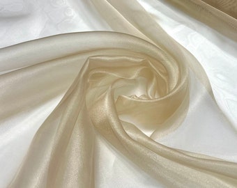 Champagne Organza Fabric by the Yard, Champagne Crystal Organza Fabric, Light Gold Sheer Fabric for Wedding Gowns, Veil, Backdrop Decor