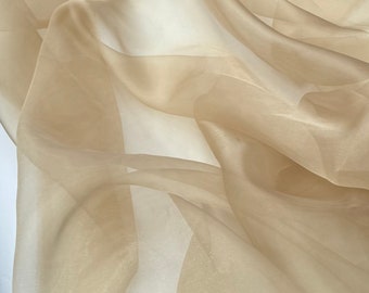 Light Gold Organza Fabric by the Yard, Champagne Organza Fabric, Light Gold Sheer Fabric for Wedding Gowns, Veil, Backdrop Decor