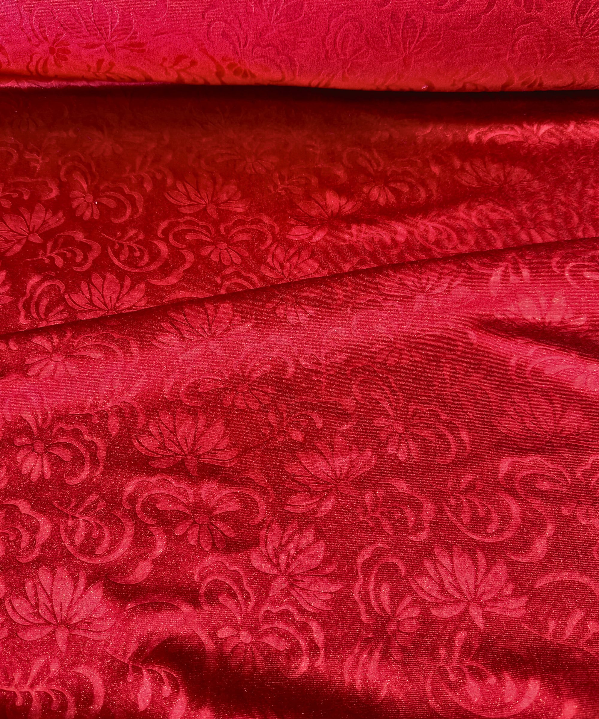 Red Velvet Fabric, Stretch Floral Velvet Fabric by the Yard, Stretch Printed Red Velvet, Soft Velvet/Velour Fabric for Dress, Crafts