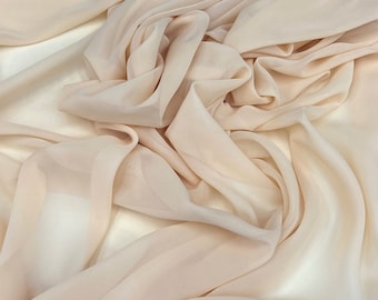 Beige Chiffon Fabric By The Yard, Neutral Silky Chiffon, Light Weight Beige Sheer Chiffon Fabric for Chuppah, Bridal Dress, Table Runner