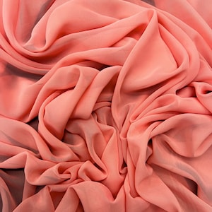 Coral Chiffon Fabric By The Yard,  Coral Silky Chiffon fabric, Light Weight Salmon Sheer Chiffon for Drapes, Bridal Dress, Table Runner