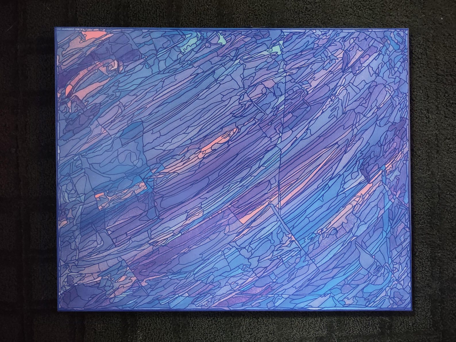 Abstract Line Tracing, Blue, Pink, and Purple. Original Acrylic ...