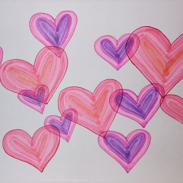 colorful hearts, original drawing, digital download