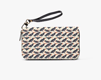 Bird Pattern Long Wallet with Wrist Strap, Women's Zip Around Wallet, PU Leather Clutch, Card Holder Organizer, Gift for Her