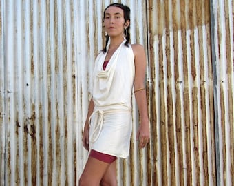 ORGANIC Women's Apron Wrap Mini Dress - ( Light hemp and organic cotton Knit  ) - organic backless HEMP dress