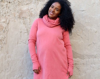 Organic Chunky Cowl Ojai Short Dress ( FLEECE hemp/organic cotton knit )