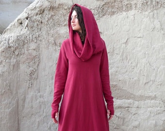 ORGANIC Women's Super Cowl Ojai Long Dress ( FLEECE Hemp/Organic Cotton Knit )