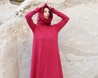 ORGANIC Chunky Cowl Ojai Below Knee Dress - ( hemp and organic cotton fleece ) - organic hemp fleece dress