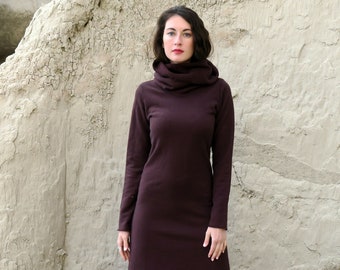 ORGANIC Chunky Cowl Simplicity Below Knee  Dress - ( hemp and organic cotton fleece ) - organic hemp fleece dress