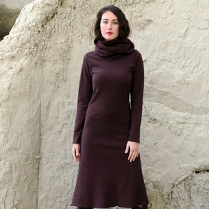 ORGANIC Chunky Cowl Simplicity Below Knee  Dress - ( FLEECE hemp/organic cotton knit ) - organic hemp fleece dress