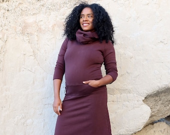 ORGANIC Chunky Cowl Darjeeling Below Knee Dress ( hemp and organic cotton fleece ) - organic dress