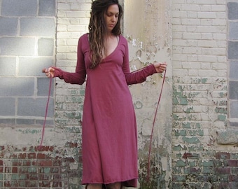 ORGANIC Drawstring Wrap Simplicity Below Knee Dress - ( Organic Cotton Knit ) - organic cotton dress