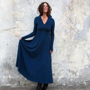 Hemp Dress - ORGANIC Hooded Eclipse Wanderer Long Dress ( LIGHT hemp/organic cotton knit ) - organic dress