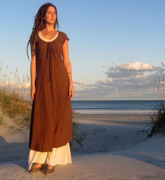 ORGANIC Drawstring Collar Simplicity Long Dress light hemp