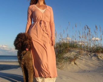 Women's ORGANIC Drawstring Wrap Simplicity Long Dress ( LIGHT hemp/organic cotton knit )