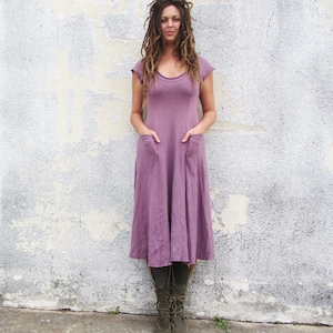 Women&#39;s ORGANIC Crescent Perfect Pockets Below Knee Dress ( LIGHT hemp/organic cotton knit ) - organic hemp dress