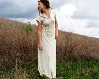 Hemp Dress - ORGANIC Beach Bum Hoodie Simplicity Long Dress ( LIGHT hemp/organic cotton knit )