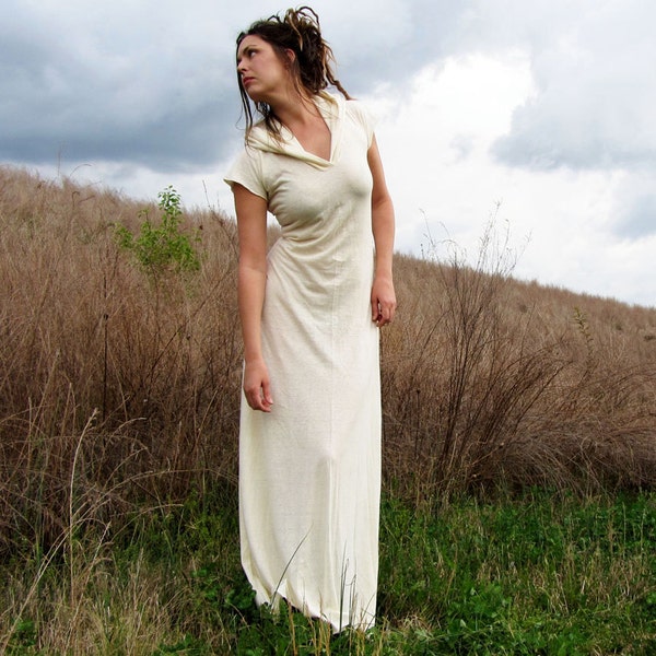 Hemp Dress - ORGANIC Beach Bum Hoodie Simplicity Long Dress ( LIGHT hemp/organic cotton knit )