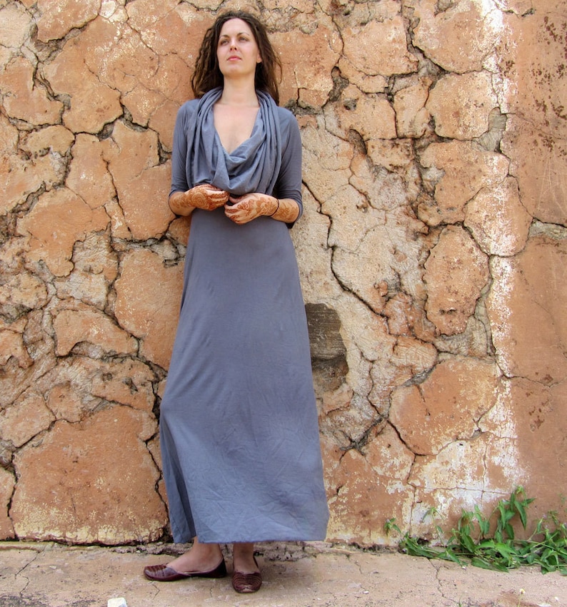 ORGANIC Super Cowl Simplicity Long Dress Light Hemp/Organic Cotton Knit organic dress image 3