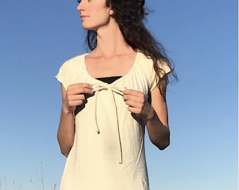 Organic Drawstring Collar Simplicity Shirt ( LIGHT hemp/organic cotton knit) - organic shirt