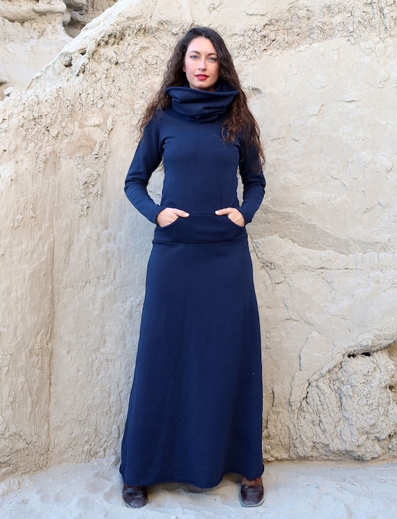 Women's ORGANIC Chunky Cowl Darjeeling Long Fleece Dress FLEECE  Hemp/organic Cotton Knit Winter Dress 