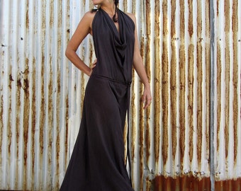 ORGANIC Apron Wrap Long Dress (Light hemp and organic cotton Knit) - organic backless HEMP dress