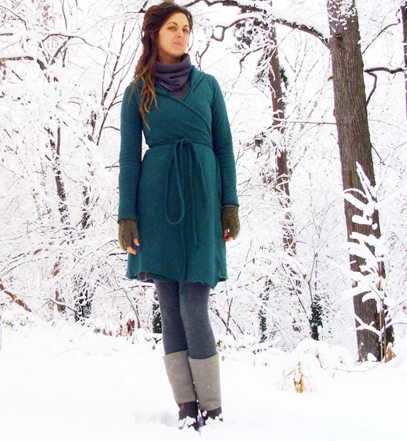 ORGANIC Hooded Wrap Short Fleece Dress Hemp and Organic Cotton