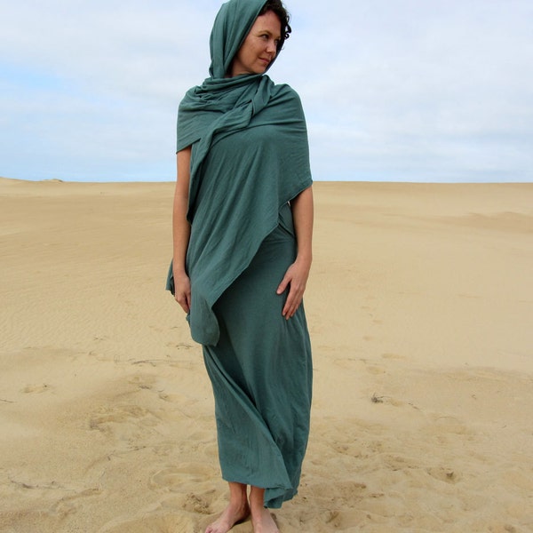 Women's ORGANIC Love Me 2 Times SARI Simplicity Long Dress ( LIGHT hemp/organic cotton knit) - organic travel dress