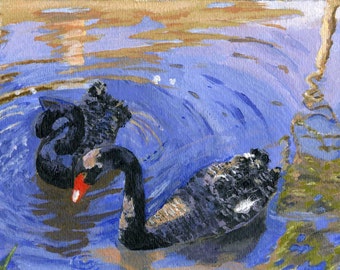 Black Swan acrylic painting reproduction 5 X 7 Hawaii