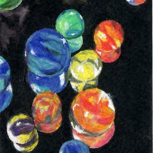 ACEO Still Life Colorful Marbles Reflections Reproduction