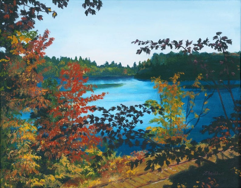 Floodwood Adirondacks Lake Mountains Camp Giclee Reproduction 11 X 14