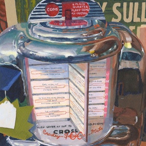 Cool retro Jukebox acrylic painting Giclee Print 13 x 9