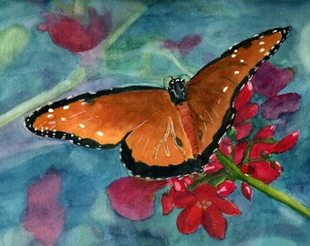 Painting Butterfly Flowers original watercolor Wall art 8 x 10 Matted Framed