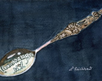 Alexandria Bay Souvenir spoon  1000 Islands watercolor Giclee Reproduction 5 x 7