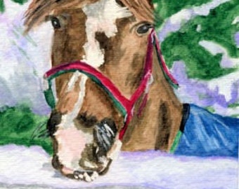 Winter Horse portrait OSWOA Print Watercolor 4 X 6 Pony