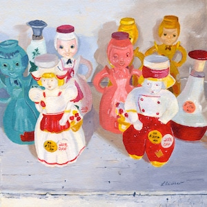 Still Life Laundry Ladies painting Giclee Reproduction 10x10  Antique figures sprinklers