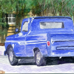 Vintage Blue Chevy Truck Watercolor 4 X 6 OSWOA Print