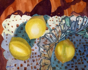 Giclee Reproduction from Lemons and Lace still Life watercolor fruit yellow