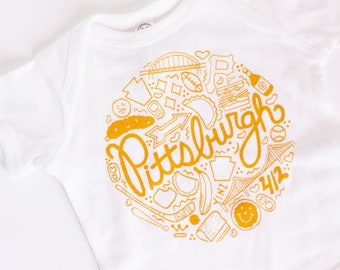Pittsburgh Baby Bodysuit, Pittsburgh icons baby shower gift, Pittsburgh souvenir gift