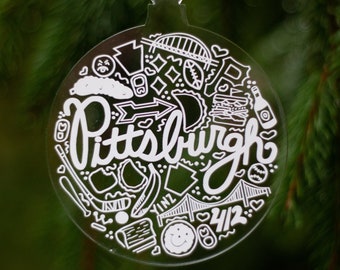 Pittsburgh christmas tree ornament, Pittsburgh icons holiday ornament