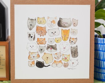 cat art print, gift for cat lover, cat illustrations