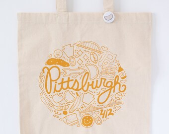 Pittsburgh tote bag, Pittsburgh icons gift, Pittsburgh Pennsylvania souvenir